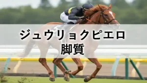 ジュウリョクピエロの脚質をイメージした競走馬のアイキャッチ画像。後方から長く脚を使う走りを表現している。