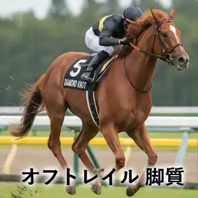 オフトレイルの脚質をイメージした、競馬場を走る栗毛の競走馬のアイキャッチ画像